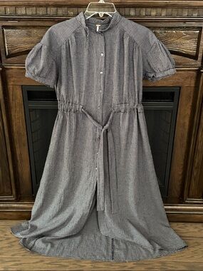 Free People Retro Romance Button Front Maxi Dress in Navy Gingham
